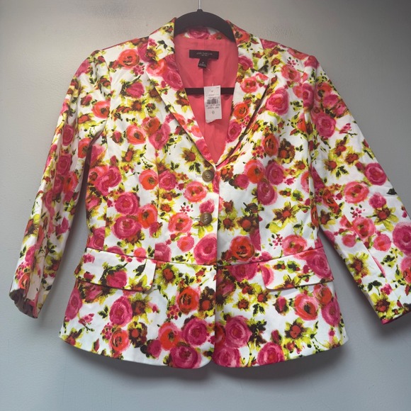 Ann Taylor Jackets & Blazers - Ann Taylor Floral Blazer Womens 0 Pink New Peplum Cotton Spandex 13940027